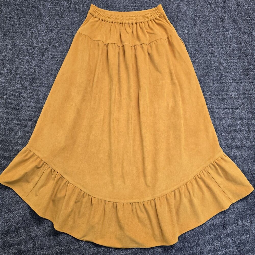 by Anthropologie Yoked Faux Suede Maxi Boho Skirt Size XS Marigold Yellow - Picture 8 of 11
